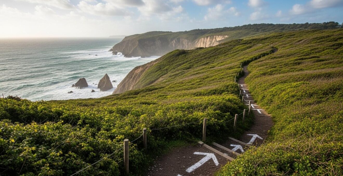 Paysage naturel protégé à la Pointe des Châteaux avec sentiers balisés et végétation préservée