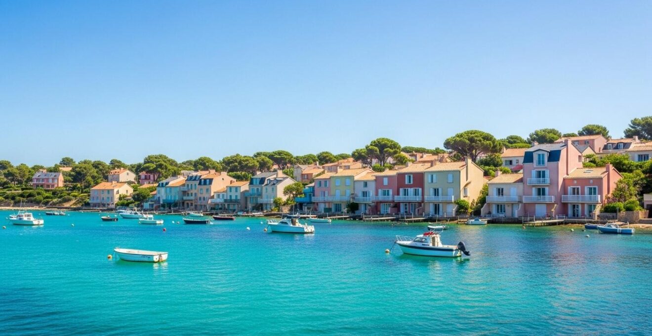 Vue panoramique des îles des Saintes avec la mer azur et les maisons colorées