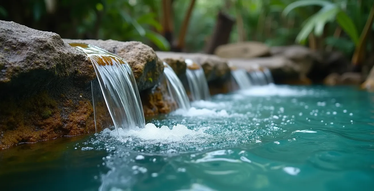 Bassin naturel avec toboggan rocheux naturel dans la forêt tropicale guadeloupéenne