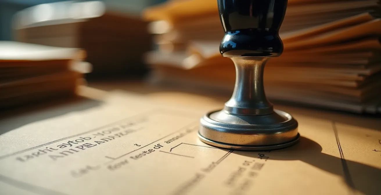 Bureau administratif avec dossiers et tampons pour demande de passeport