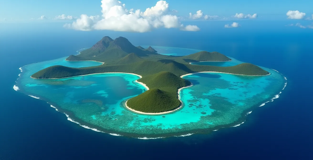 Vue aérienne de l'île papillon de Guadeloupe avec ses deux parties distinctes
