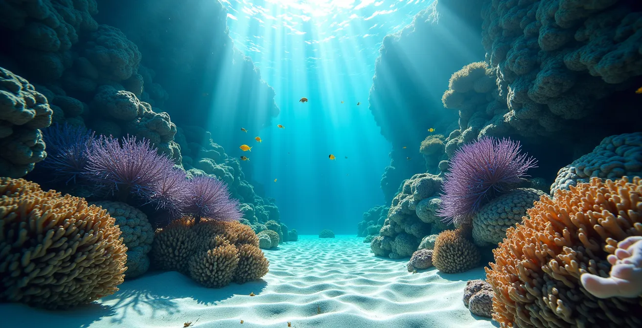 Vue sous-marine d'un récif corallien coloré et en bonne santé avec des poissons tropicaux